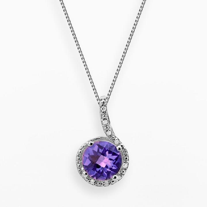 Sterling Silver Amethyst And Diamond Accent Pendant, Women's, Size: 18, Purple