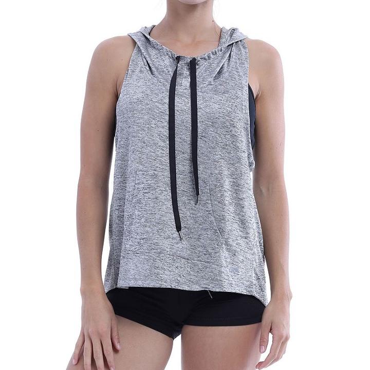 Women's Marika Britney Cross Back Sleeveless Hoodie, Size: Large, Med Grey