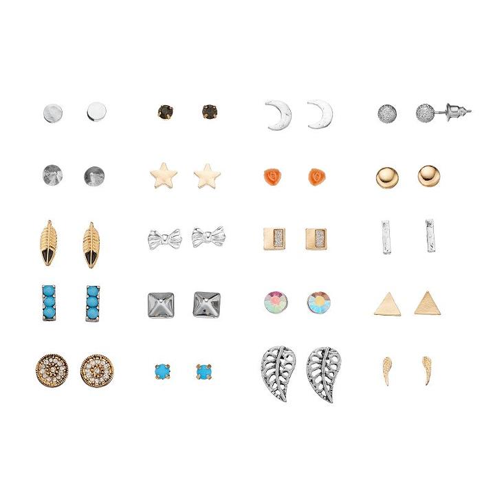 Leaf, Star, Crescent & Bow Tie Nickel Free Stud Earring Set, Women's, Multicolor