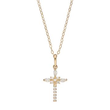 Gold 'n' Ice 10k Gold Cubic Zirconia Cross Pendant Necklace, Women's, White