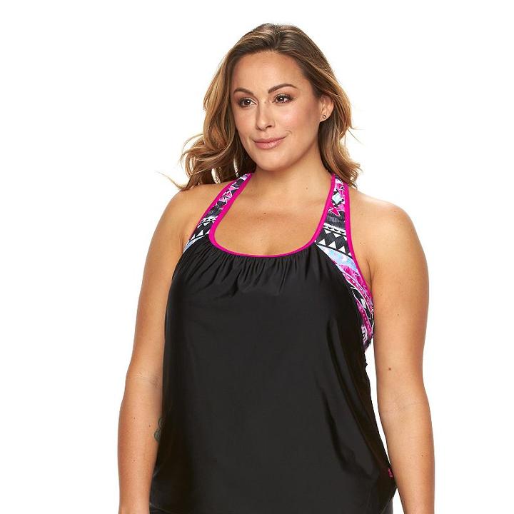 Plus Size Zeroxposur Racerback Mock-layer Tankini Top, Women's, Size: 16 W, Drk Purple