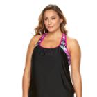 Plus Size Zeroxposur Racerback Mock-layer Tankini Top, Women's, Size: 16 W, Drk Purple