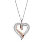 Two Tone Sterling Silver 1/2 Carat T.w. Diamond Heart Pendant Necklace, Women's, White