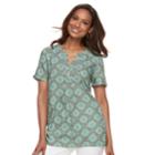 Women's Croft & Barrow&reg; Print Popover Top, Size: Xxl, Med Green