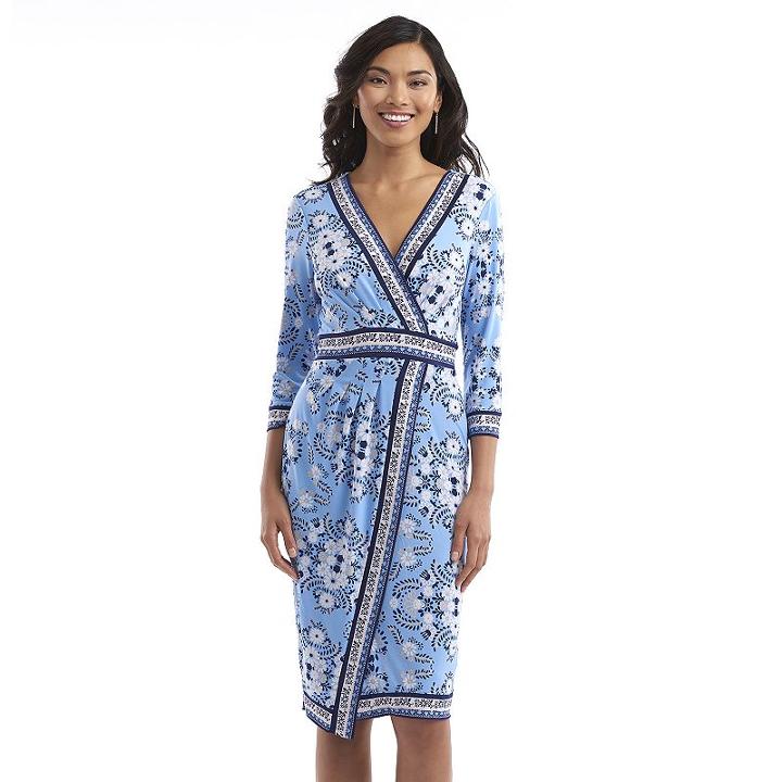 Women's Indication Faux-wrap Print Dress, Size: 8, Light Blue