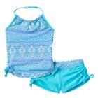 Girls 7-16 Free Country Batik Halter Tankini & Boy Shorts Swimsuit Set, Size: 10, Light Blue
