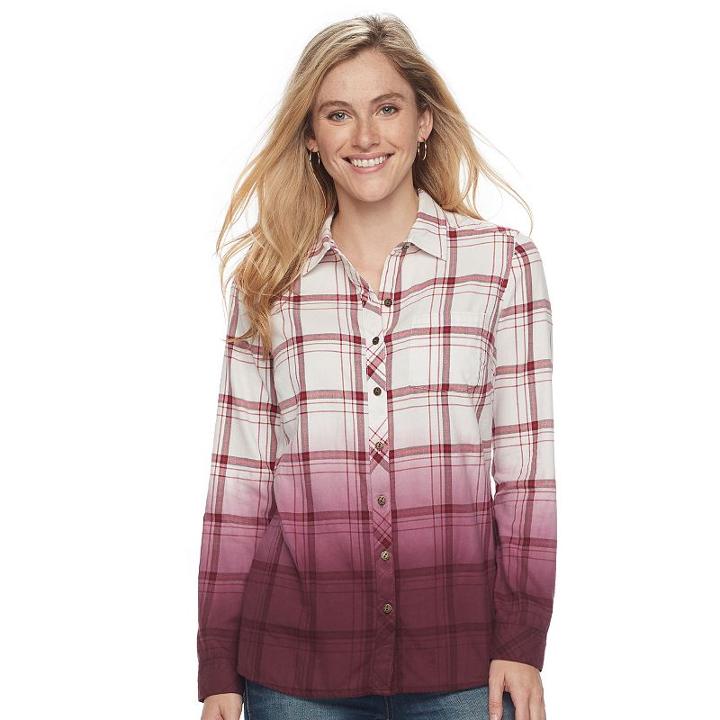 Women's Sonoma Goods For Life&trade; Essential Plaid Flannel Shirt, Size: Xxl, Dark Red