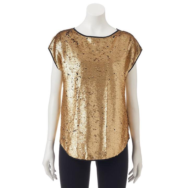 Women's Wdny Black Sequin Boxy Top, Size: Large, Orange Oth