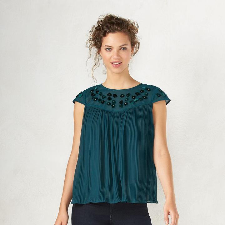 Women's Lc Lauren Conrad Pleated Top, Size: Large, Green