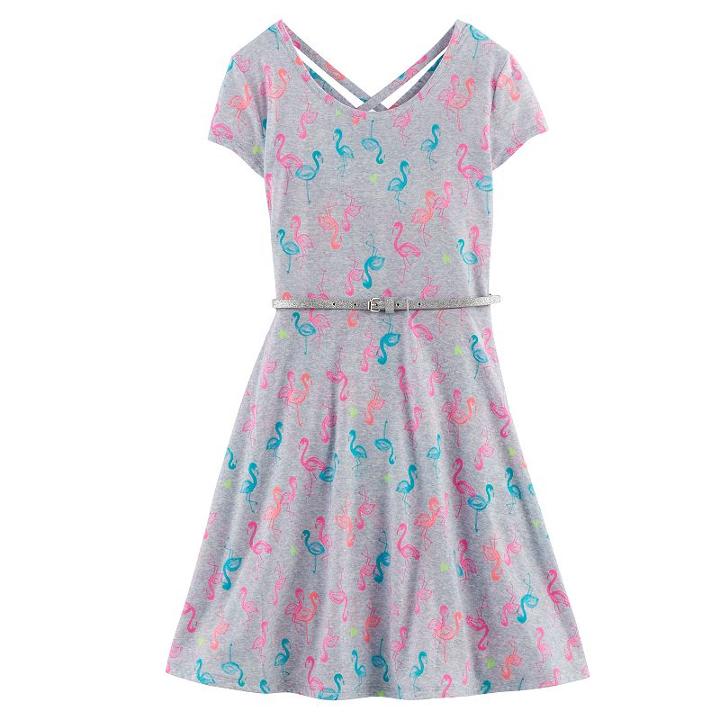 Girls Plus Size So&reg; Double Criss-cross Back Belted Skater Dress, Size: 20 1/2, Silver