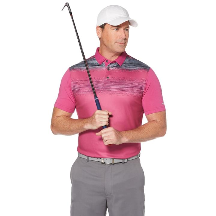 Men's Grand Slam On Course Slim-fit Chest-striped Golf Polo, Size: Xxl, Med Pink