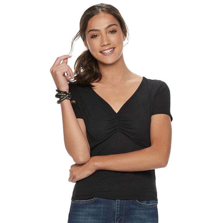 Juniors' So&reg; Shirred Tee, Teens, Size: Large, Black
