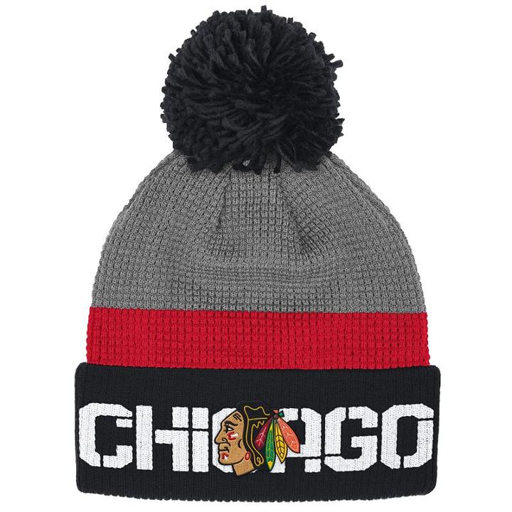 Adult Reebok Chicago Blackhawks Cuffed Pom Knit Hat, Grey