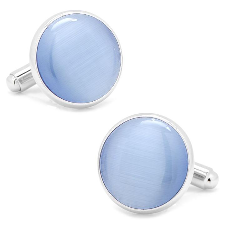 Silver And Blue Cat's Eye Cuff Links, Men's
