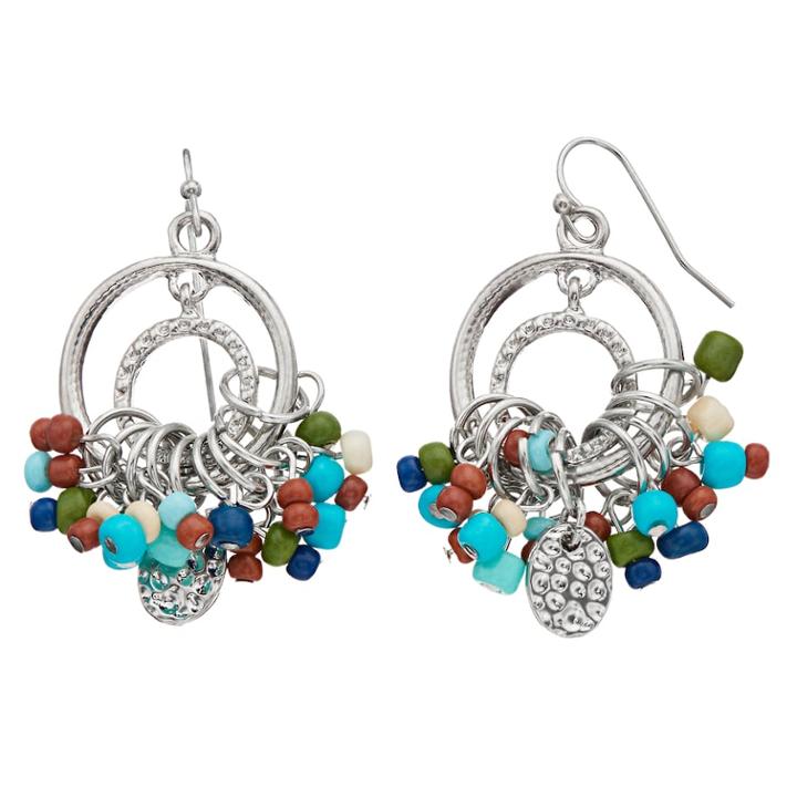 Beaded Cluster Double Hoop Drop Earrings, Women's, Turq/aqua