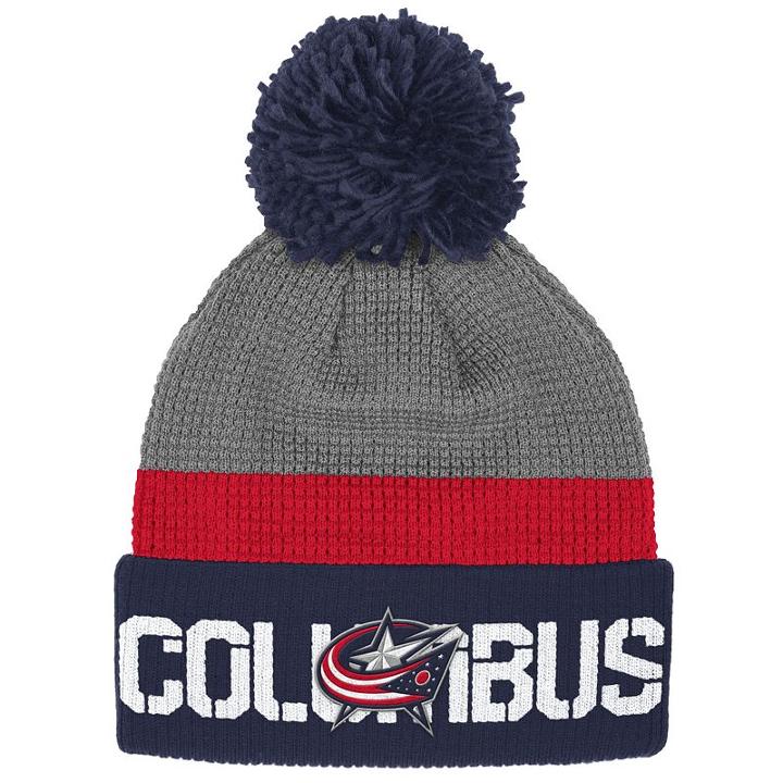 Reebok, Adult Columbus Blue Jackets Cuffed Pom Knit Hat, Grey