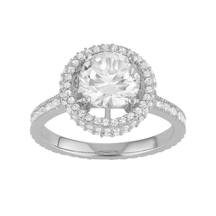 Sterling Silver Lab-created White Sapphire Halo Engagement Ring, Women's, Size: 7