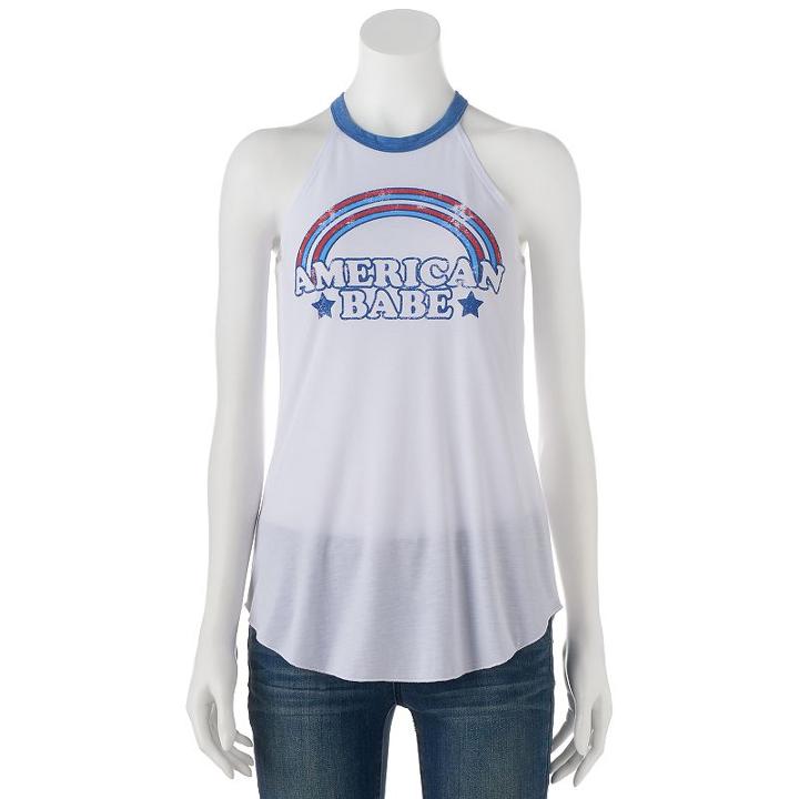 Juniors' American Babe Graphic Halter Tank, Girl's, Size: Xs, White Oth