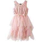 Girls Plus Size Lilt Sequin Soutache Bodice & Tiered Tulle Skirt Dress, Size: 14 1/2, Light Pink