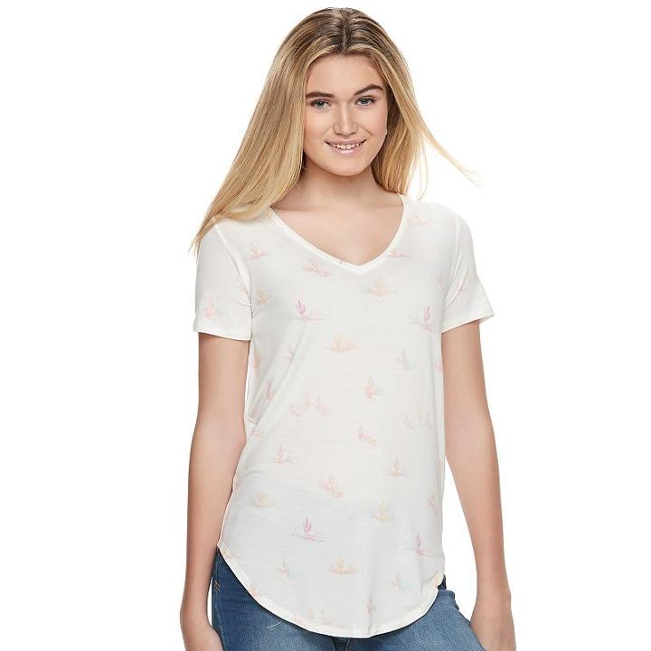 Mudd, Juniors' &reg; Short Sleeve V-neck Tee, Girl's, Size: Medium, White Oth
