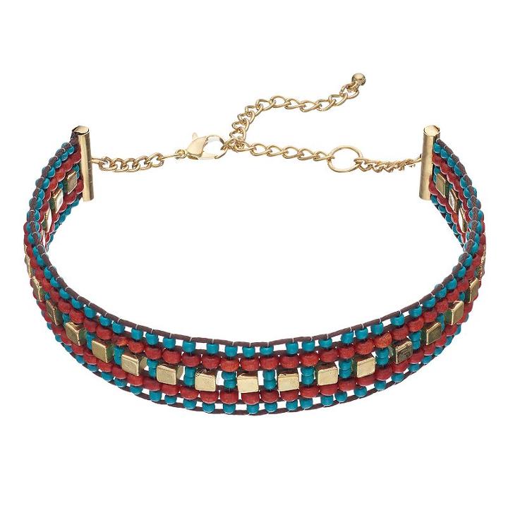 Red & Blue Beaded Choker Necklace, Women's, Multicolor