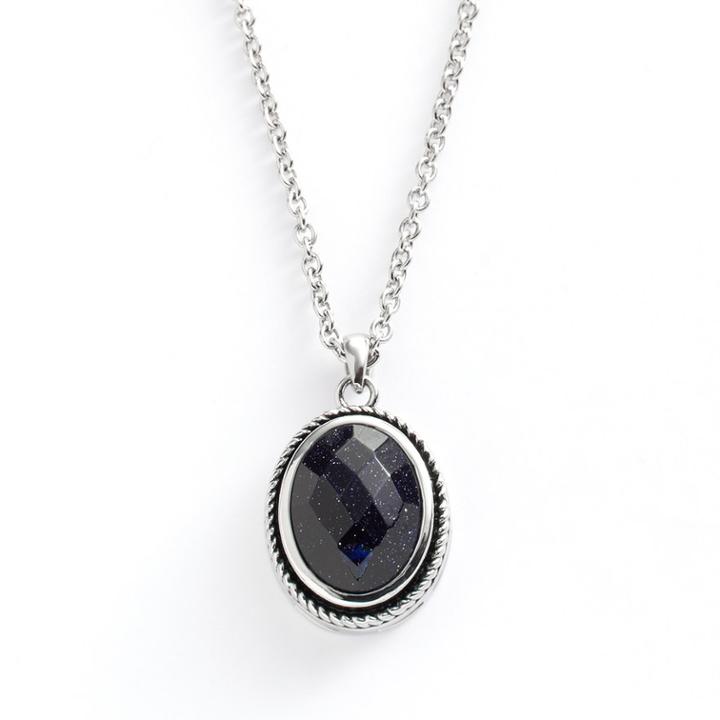 Kate Markus Stainless Steel Blue Sandstone Oval Frame Pendant, Women's
