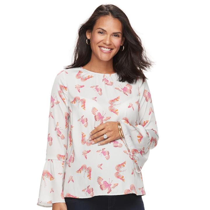 Maternity A:glow Print Bell-sleeve Top, Women's, Size: S-mat, Silver