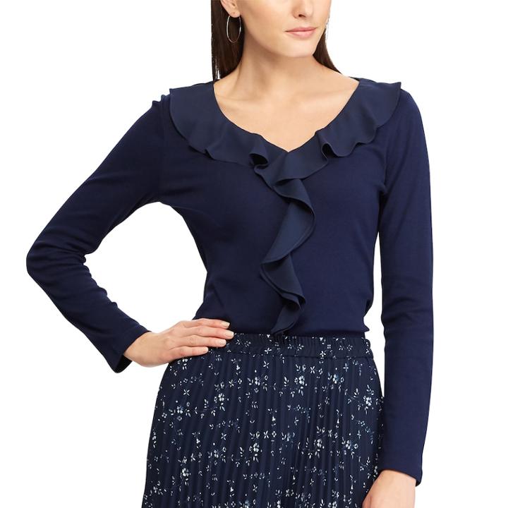 Women's Chaps Ruffled Top, Size: Medium, Blue