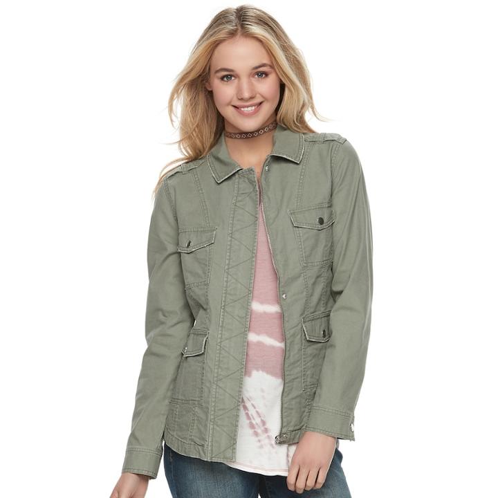 Juniors' Mudd&reg; Twill Utility Jacket, Teens, Size: Xl, Green