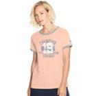 Women's Champion Heritage Raglan Ringer Graphic Tee, Size: Small, Light Pink