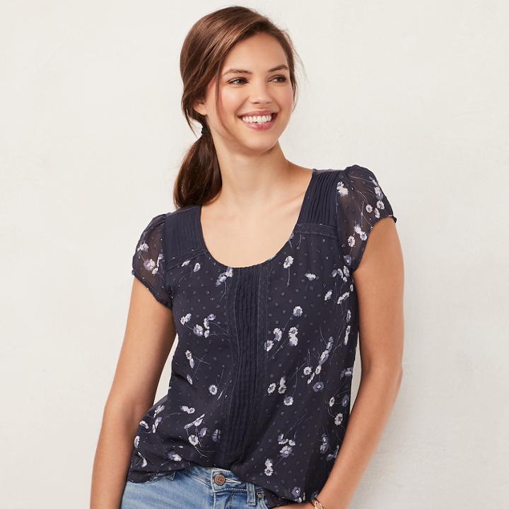 Women's Lc Lauren Conrad Love, Lauren Textured Dot Top, Size: Xs, Lt Purple
