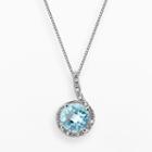 Sterling Silver Lab-created Aqua And Diamond Accent Pendant, Women's, Size: 18, Blue