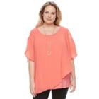 Plus Size Ab Studio Popover Necklace Top, Women's, Size: 2xl, Brt Orange