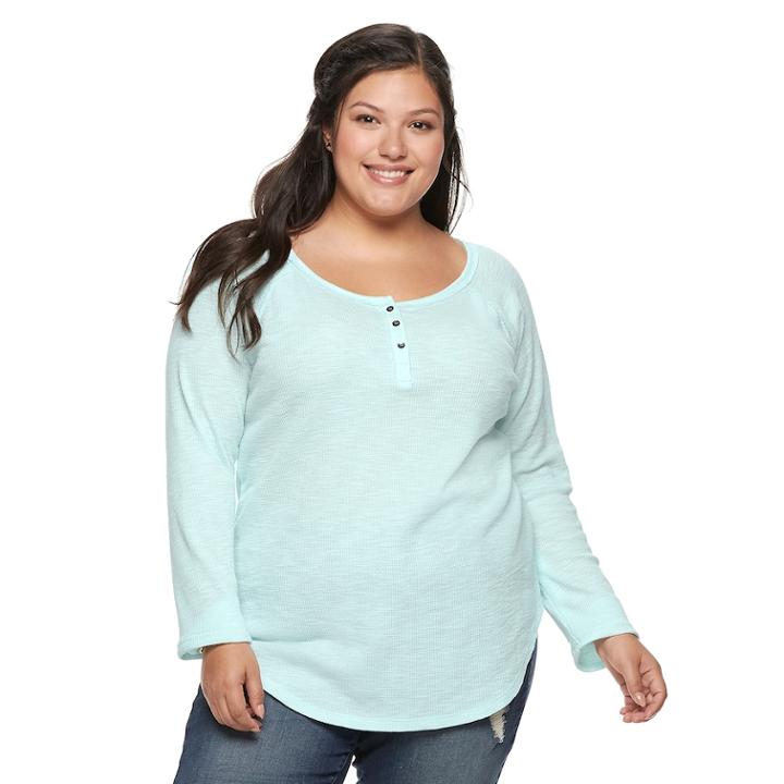 Juniors' Plus Size So&reg; Thermal Henley Top, Teens, Size: 2xl, Light Blue