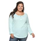 Juniors' Plus Size So&reg; Thermal Henley Top, Teens, Size: 2xl, Light Blue