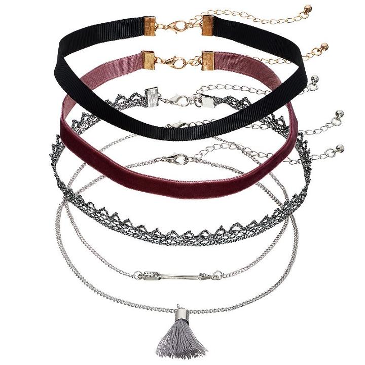 Ribbon, Lace, Velvet, Tassel & Arrow Link Choker Necklace Set, Women's, Brt Red