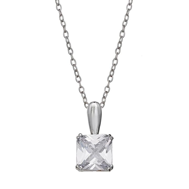 Primrose Cubic Zirconia Sterling Silver Pendant Necklace, Size: 18, Grey