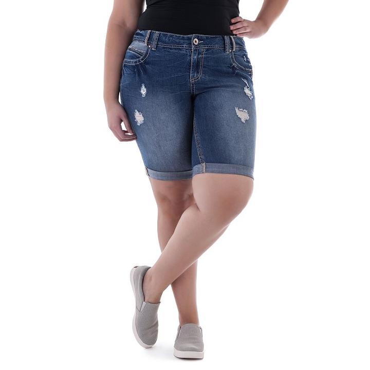 Juniors' Plus Size Amethyst Faded Denim Bermuda Shorts, Girl's, Size: 14 W, Dark Blue