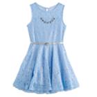 Girls 7-16 & Plus Size Knitworks Blue Lace Belted Dress With Necklace, Size: 12