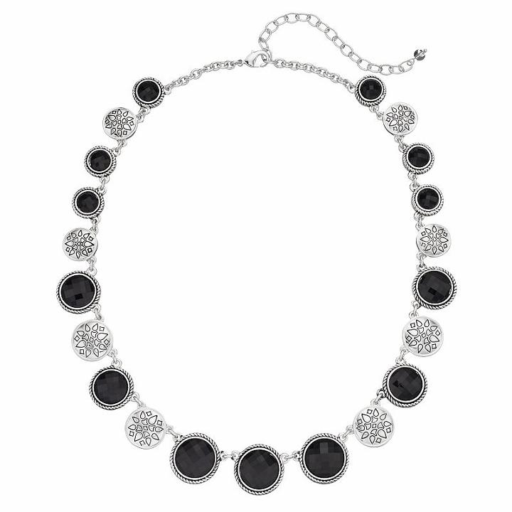 Napier Graduated Black Stone & Etched Medallion Necklace, Women's