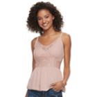 Juniors' American Rag Floral Lace Cami, Size: Medium, Light Pink