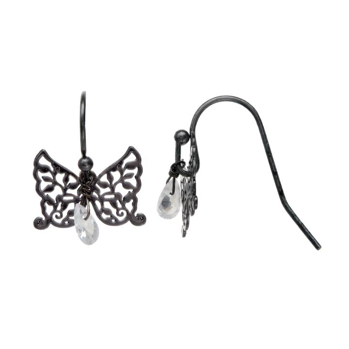 Lc Lauren Conrad Filigree Butterfly Drop Earrings, Women's, Black