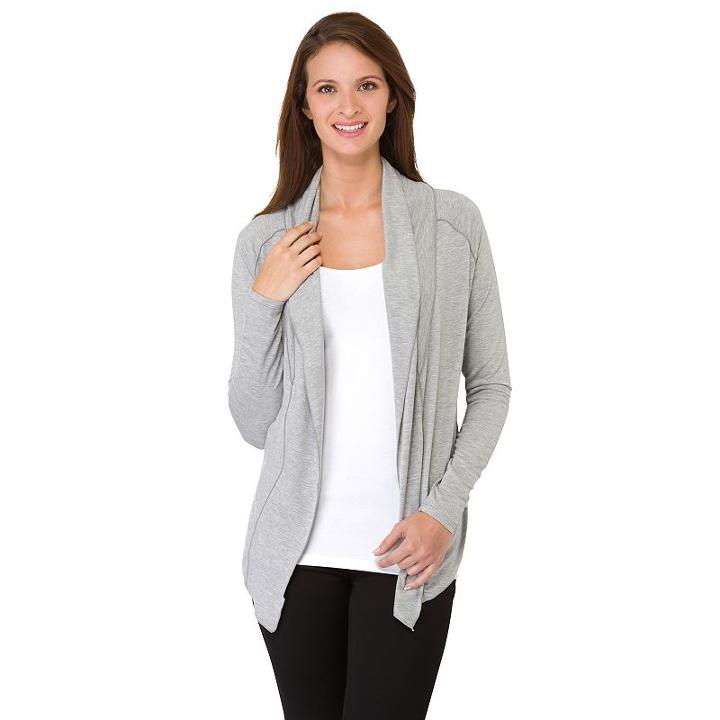Women's Haggar Mixed-media Open-front Cardigan, Size: Xl, Dark Grey