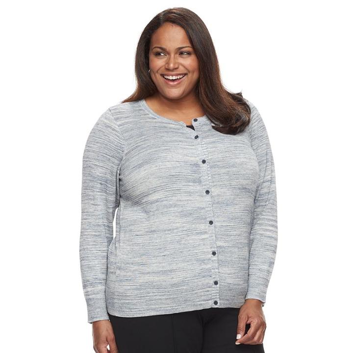 Plus Size Essential Croft & Barrow&reg; Button-front Cardigan, Women's, Size: 1xl, Blue (navy)