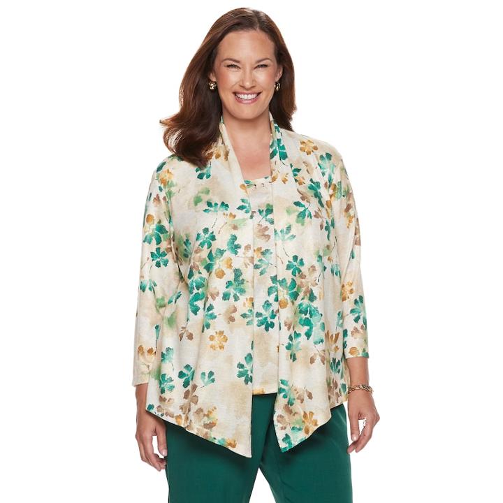 Plus Size Alfred Dunner Floral Mock-layer Top, Women's, Size: 2xl, Green Floral