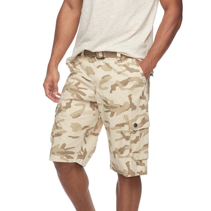 Men's Rawx Regular-fit Belted Cargo Shorts, Size: 36, Beig/green (beig/khaki)