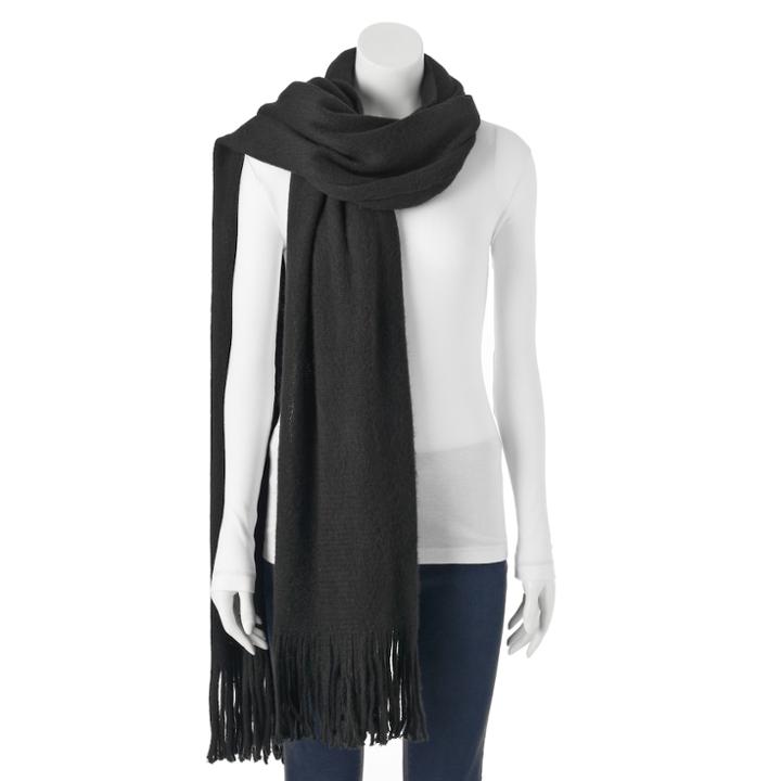 Apt. 9&reg; Solid Brushed Fringe Oblong Scarf, Women's, Black
