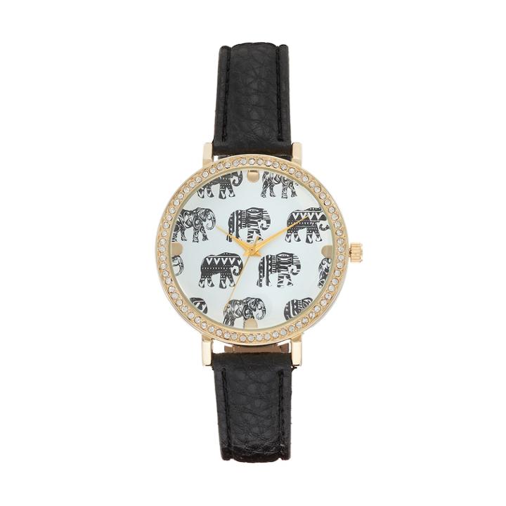 Vivani Women's Crystal Elephant Watch, Black