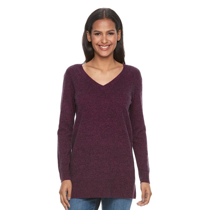 Women's Apt. 9&reg; V-neck Cashmere Sweater, Size: Large, Dark Pink