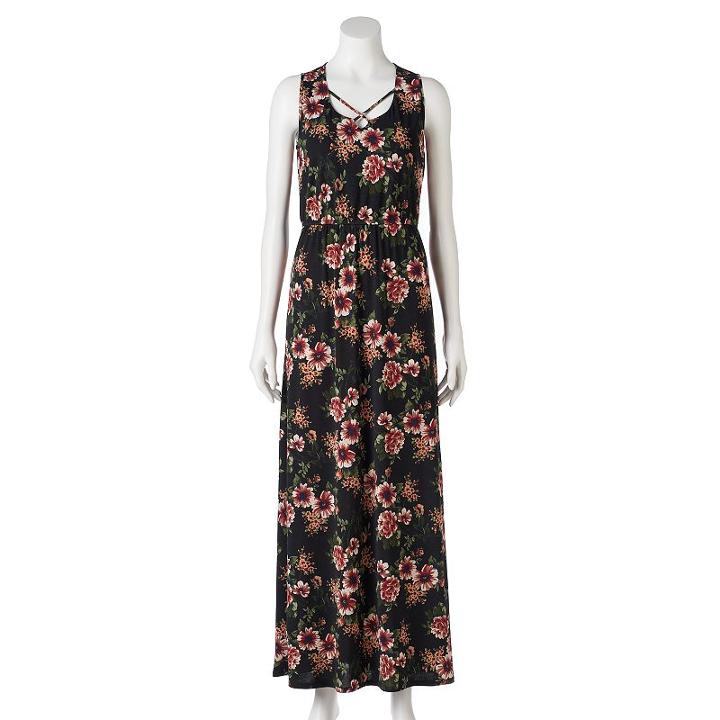 Juniors' Trixxi Floral Cross Front Maxi Dress, Teens, Size: Large, Grey (charcoal)